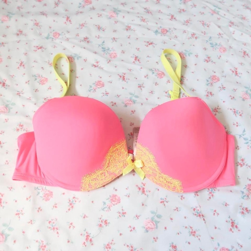 vintage la senza hot pink neon lace balconette bra y2k mcbling